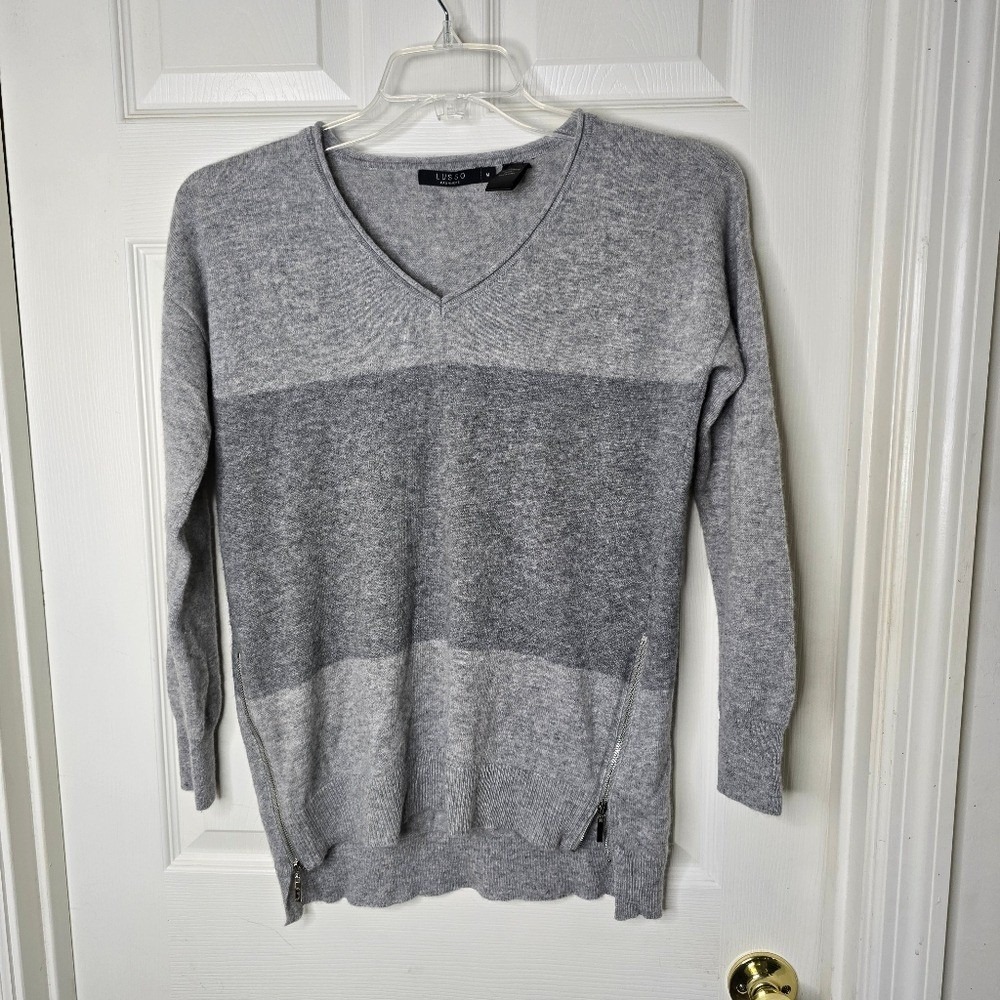 LUSSO Cashmere‎ grey long sleeve sweater zip accents womens pullover M